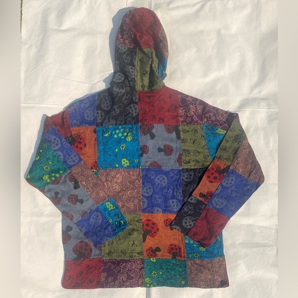 Rising International Unisex Vibrant Colorful Patchwork Mushroom Hoodie Small - Picture 2 of 3